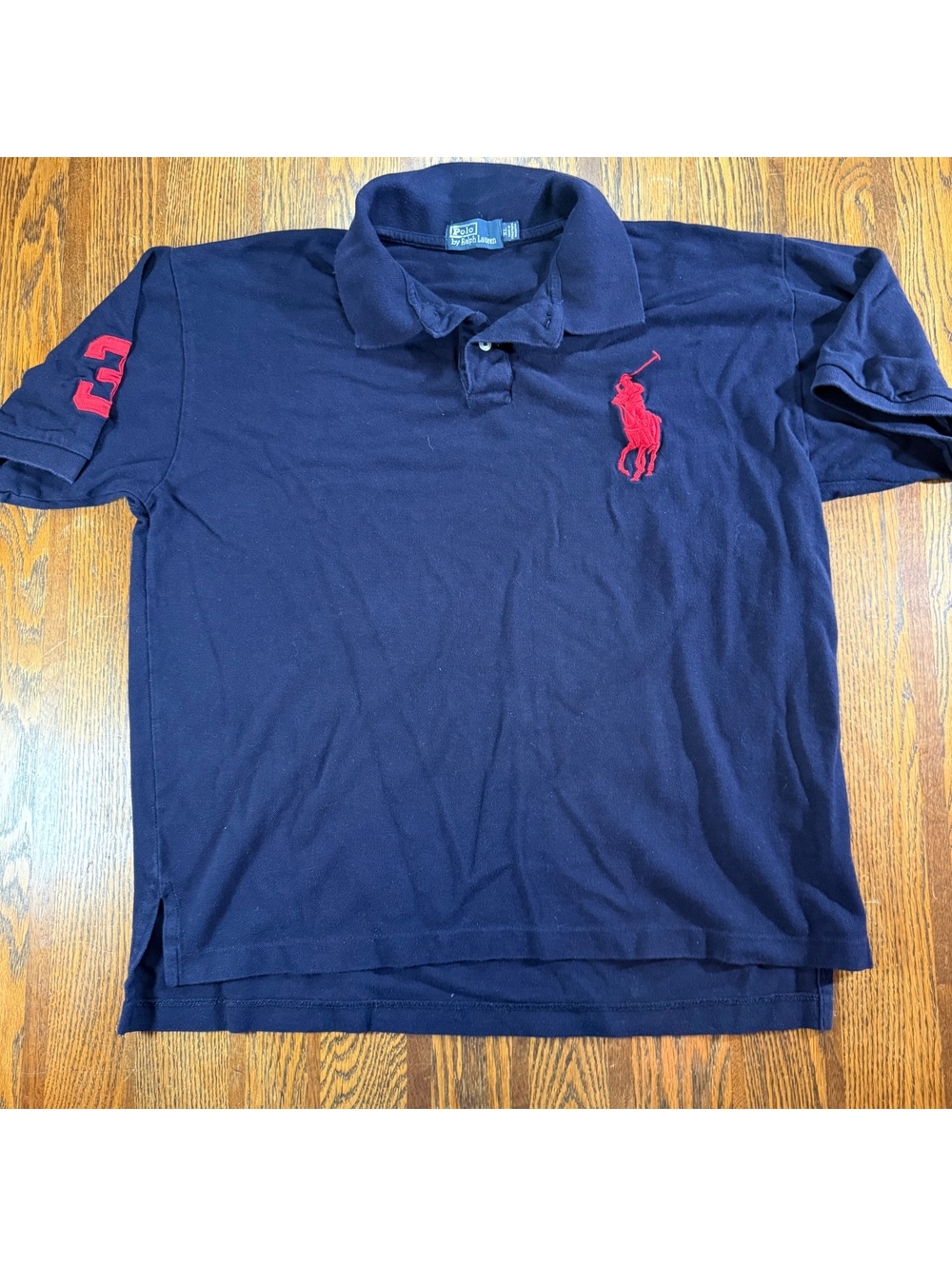 Polo Ralph Lauren Big Pony Short Sleeve Polo Navy Blue Red Trim Size XL Cotton